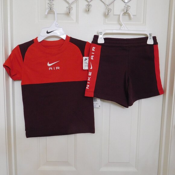 NWT 2pc Nike Air Burgundy Crush Front Back Logo Shirt & Shorts Set sz 6 - Picture 1 of 2